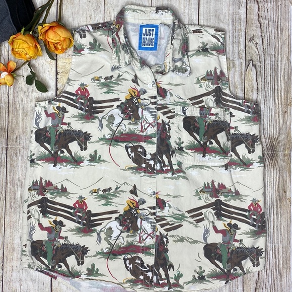Vintage Other - VTG Sleeveless cowboy theme shirt